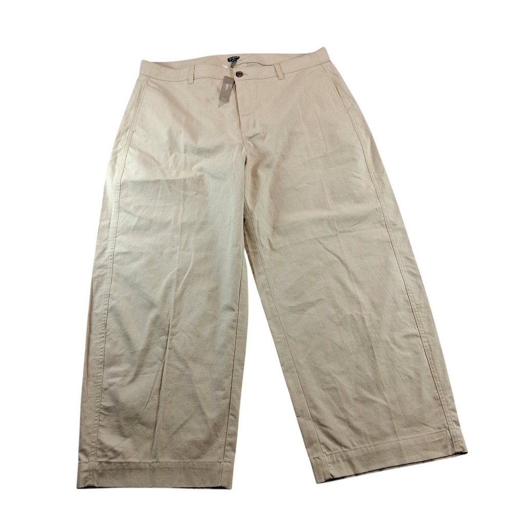 J.Crew Wide Leg Pants Womens 33 Tan Khaki Cotton Linen Blend CK354 High Rise NEW